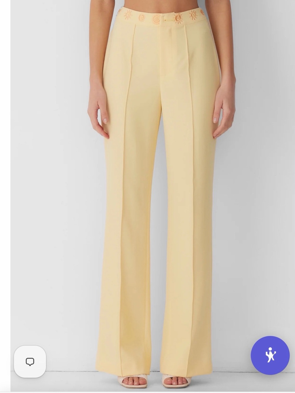 The Wolf Gang Wide Leg Pants Yellow Medium Celestial Embroidered Waist Retro